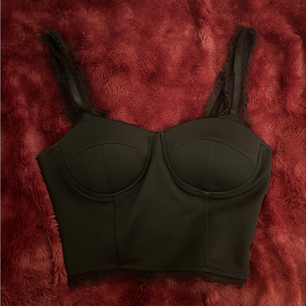 Black lace trim corset top